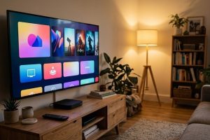 Медиацентр Kodi на экране телевизора в гостиной