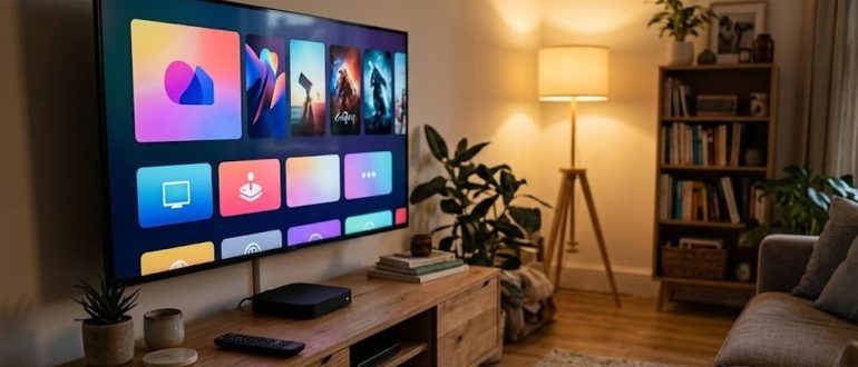 Медиацентр Kodi на экране телевизора в гостиной