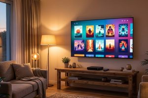 Телевизор с интерфейсом медиацентра Kodi в гостиной