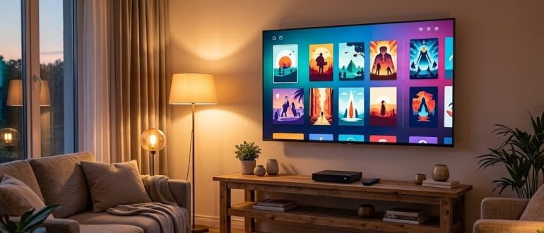Телевизор с интерфейсом медиацентра Kodi в гостиной