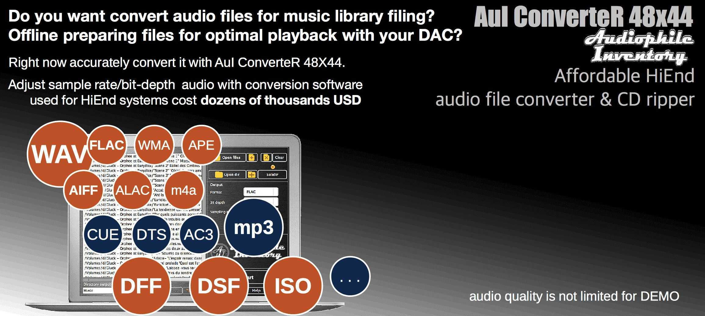Hd audio converter iso dff dsf flac wav aiff mp3 - aui converter 48x44