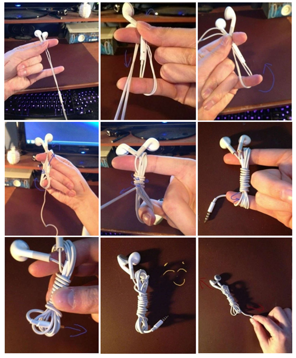 Как складывать наушники, чтобы их провода не путались