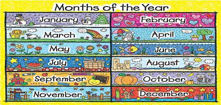 Названия месяцев, дней недели и времён года на английском языке с транскрипцией и произношением